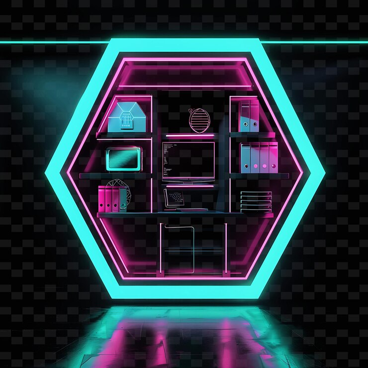 PSD a display case with a purple and blue neon sign that says quot all of it quot
