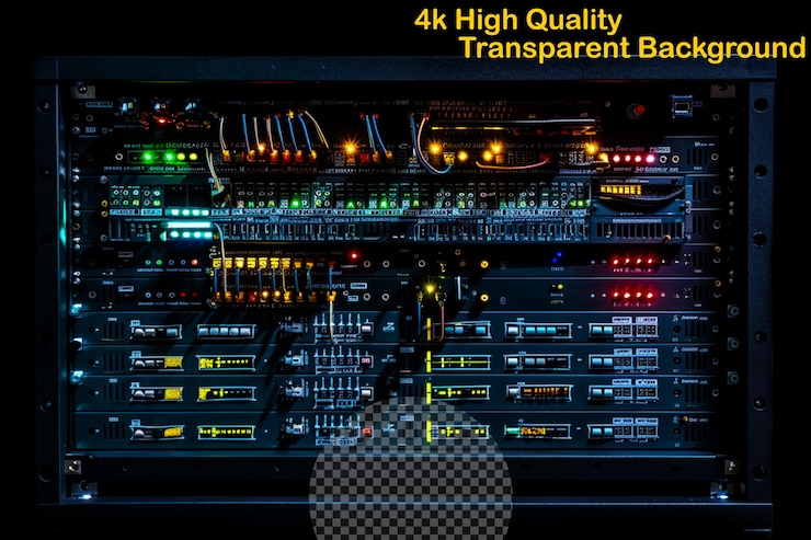 PSD a display of electronic equipment for high quality brand with the words high quality brand on the bottom
