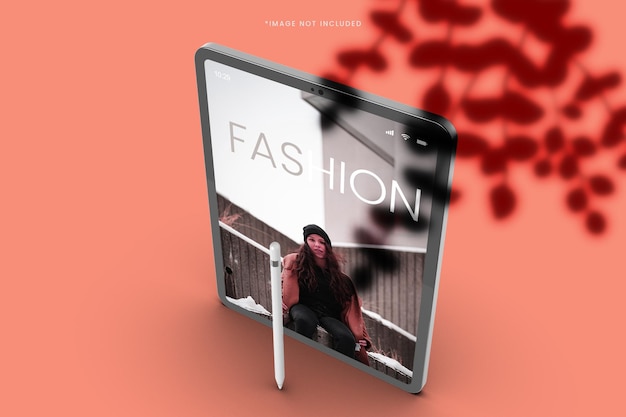 Visualizza il mockup di ipad vista frontale con la matita