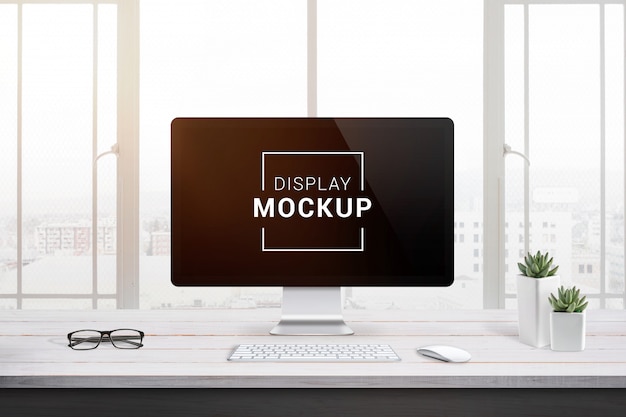display mockup on office desk.