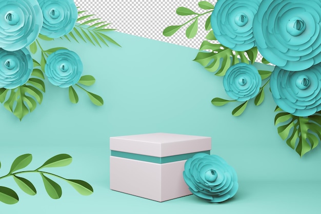 Display with flower for presentation 3d rendering