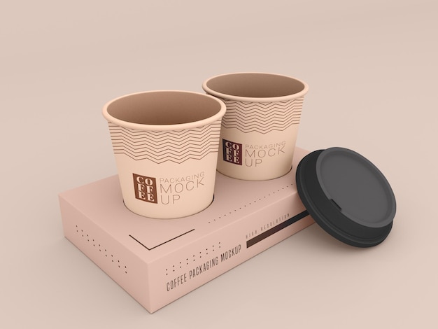 Disposable coffee cup with box mockup