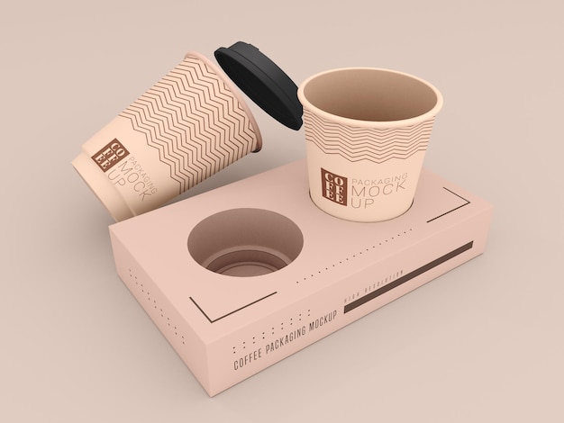 Tazza da caffè usa e getta con mockup di scatola