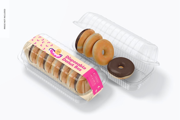 Disposable donut boxes mockup, opened and closed