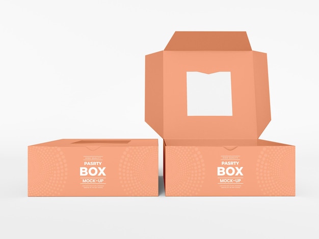 Disposable paper pastry box packaging mockup