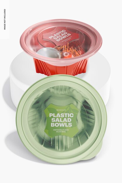 PSD disposable plastic salad bowls mockup, front view