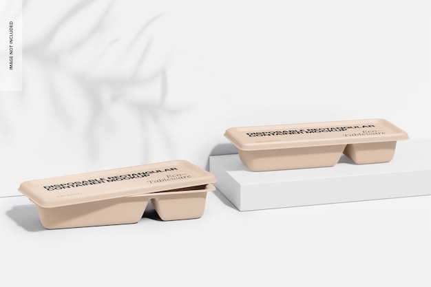 PSD disposable rectangular containers mockup, perspective