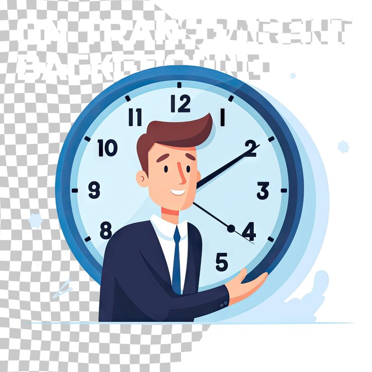 PSD dissatisfied man shows on the clock hurry up deadline impatient boss vector illustration in cart
