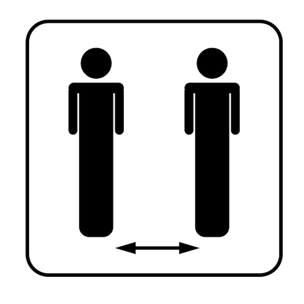 빈 배경에 있는 사람들 사이의 거리 표지판 안전 건강 지침에 이상적입니다.