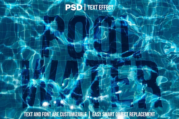 PSD distorted pool water text style inside water editable text effect