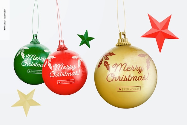distressed christmas balls mockup, hanging