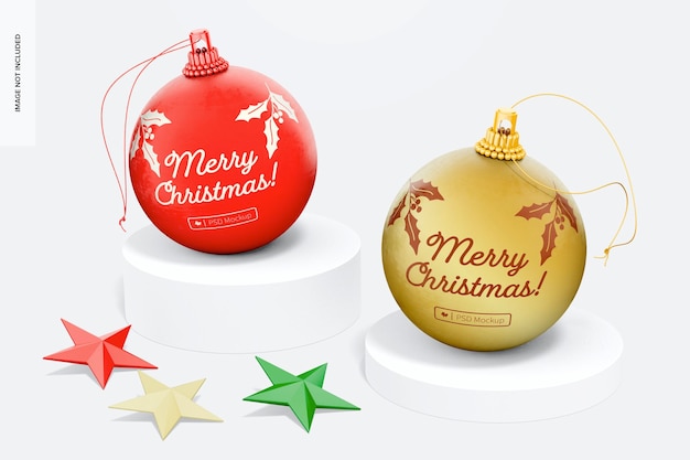 PSD distressed christmas balls mockup