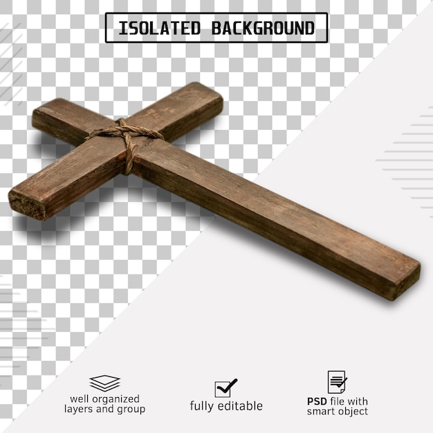 PSD distressed wooden religious cross with rope