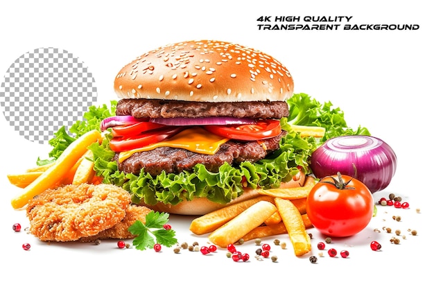 PSD dive into a frenzy of freshness with our fast food delight on transparent background