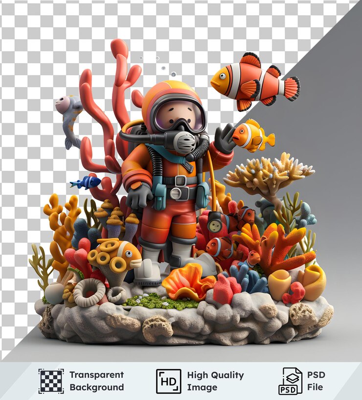 PSD diver explores vibrant coral reef ecosystem with clownfish
