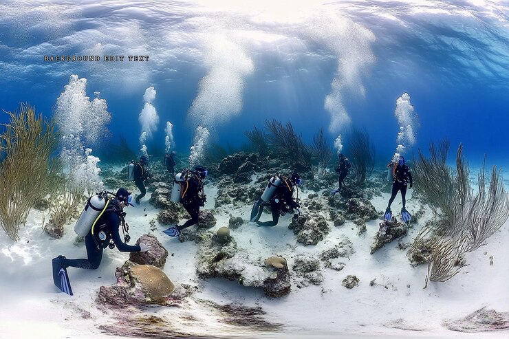 PSD divers exploring vibrant underwater coral reef ecosystem