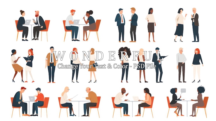PSD 다양한 사업가 들 의 일러스트레이션 세트