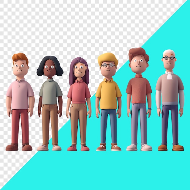 PSD diverse characters of people minimalist 3d design suitable for diversity family and design elements