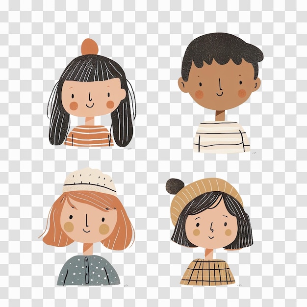 PSD diverse children clipart avatars