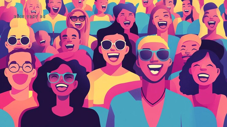 PSD diverse crowd of happy laughing people wearing sunglasses and eyeglasses