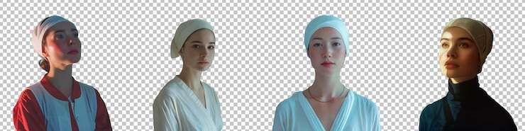 PSD diverse female portraits isolated on transparent background
