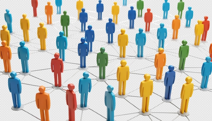 PSD diverse group of people connected by a network
