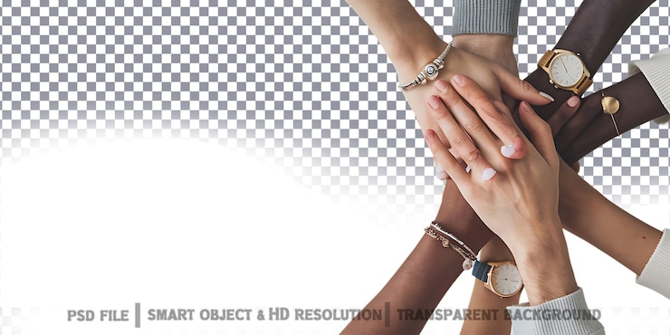 PSD diverse hands stacked together