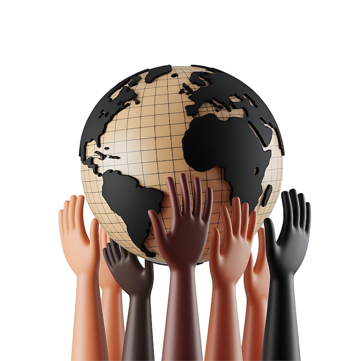 PSD diverse hands supporting the earth