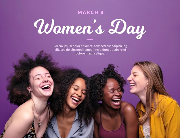 PSD diverse multiethnic group of cheerful women laughing on a studio background celebrating womens day