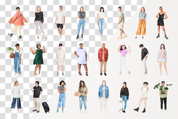 Diverse people39s png akwarela ilustracja pełnego ciała ustawiona na przezroczystym tle