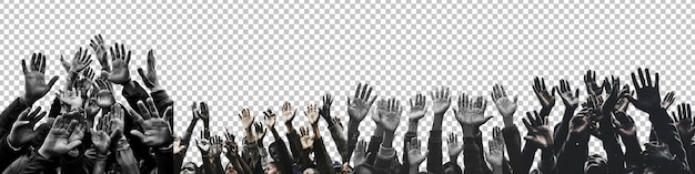 PSD diverse raised hands set isolated on transparent background