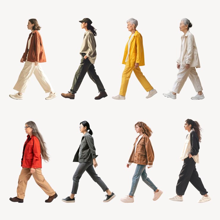 PSD 多様な歩く人々のファッション