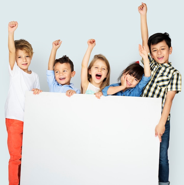 Diversity Children Showing Banner Board