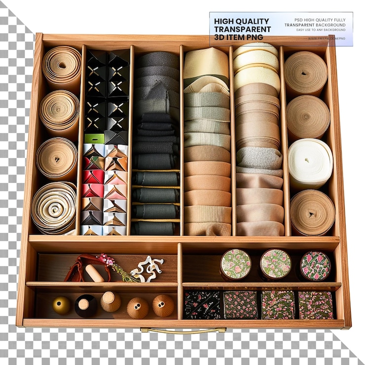 PSD dividers used for organizing items in drawers on transparent background