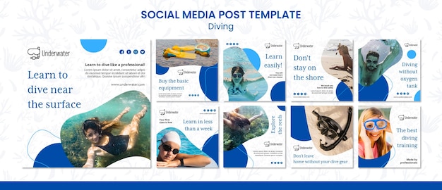 PSD diving concept social media post template