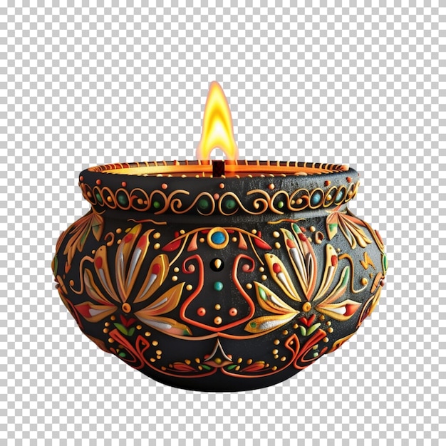 PSD diwali burning diya decorated diya lamp light oil lamp isolated on transparent background