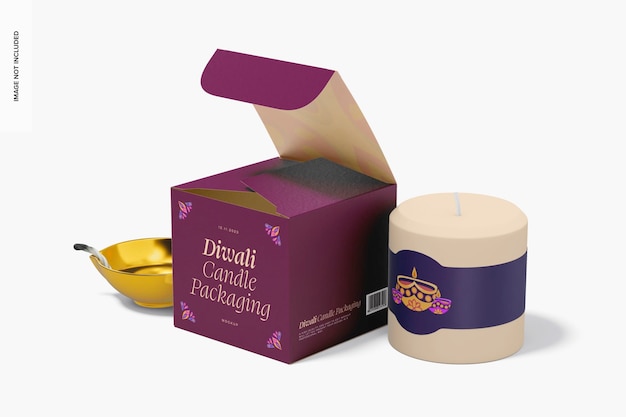 PSD diwali candle packaging mockup, perspective