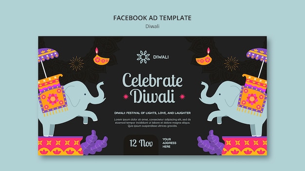 PSD template di facebook per la celebrazione di diwali