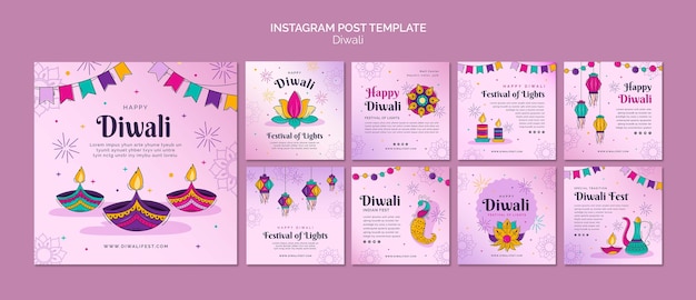 PSD raccolta di post di instagram per la celebrazione di diwali