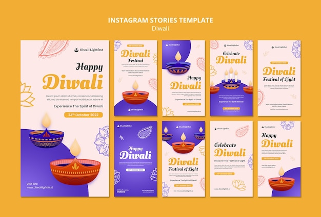 PSD storie di instagram di celebrazione di diwali