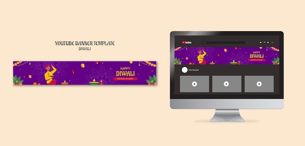 Diwali celebration youtube banner  template