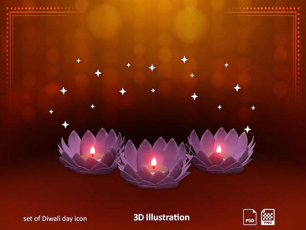 PSD icona di rendering dell'illustrazione 3d della candela del giorno di diwali