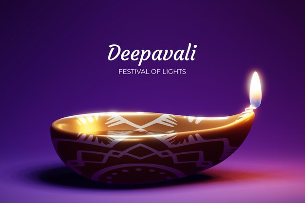 PSD diwali o deepavali festival del design delle luci con lampade a olio su sfondo viola