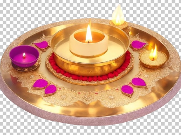 Diwali diya con la decorazione del piatto aarti