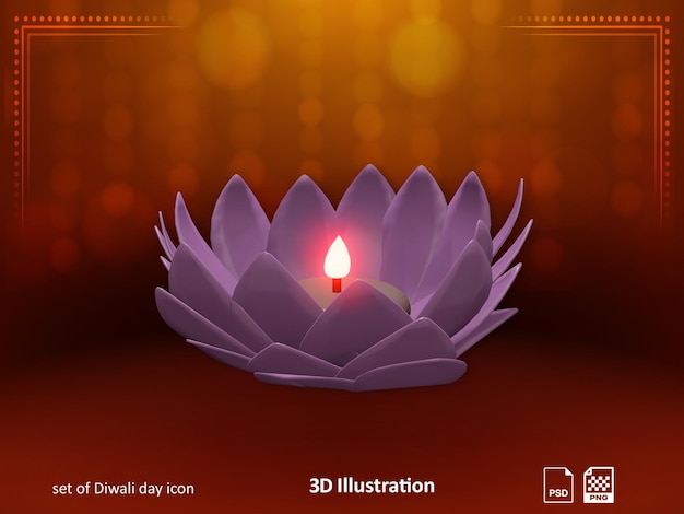 Diwali Dzień świeca Kwiat 3d Ilustracja Renderowania Ikona