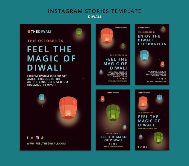 PSD raccolta di storie di instagram per la celebrazione del festival di diwali