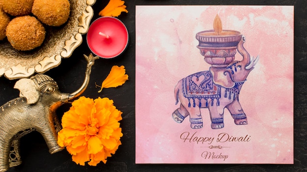 diwali festival holiday flowers and elephant