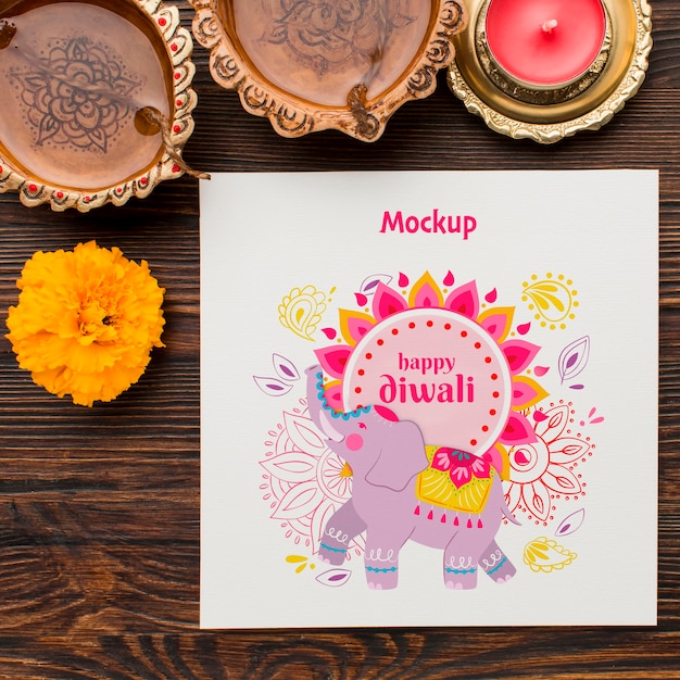 PSD diwali festival holiday mock-up flat lay