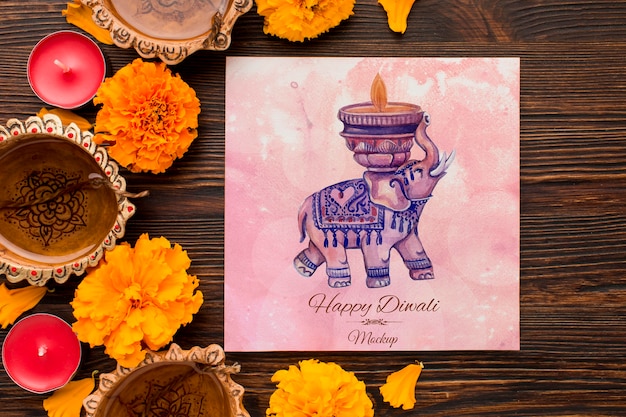 PSD mock-up di elefante dell'acquerello di festa di diwali festival