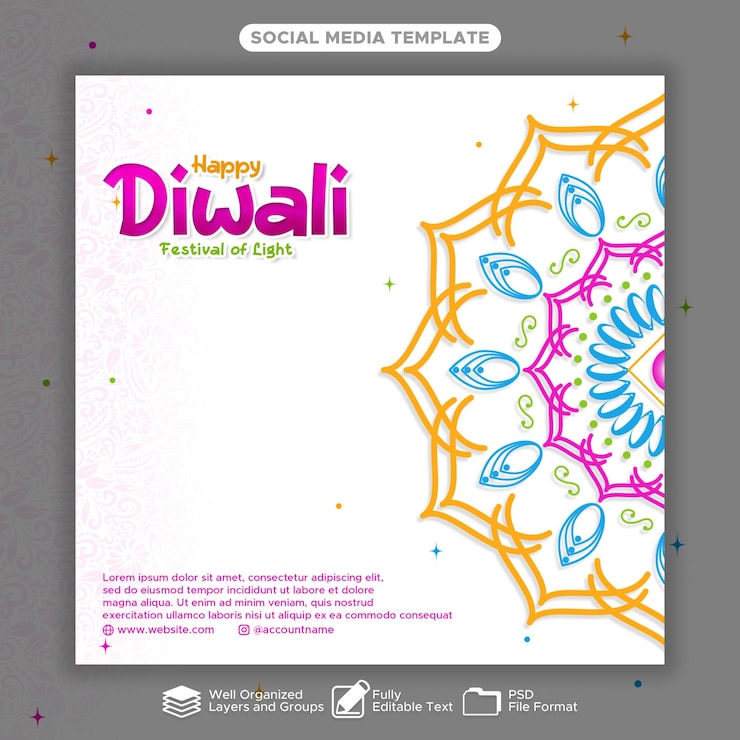 PSD diwali festival light greeting design template